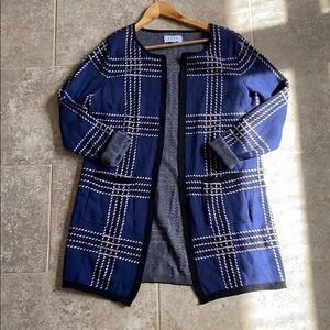 ELLE blue plaid open cardigan coatigan sweater coat long